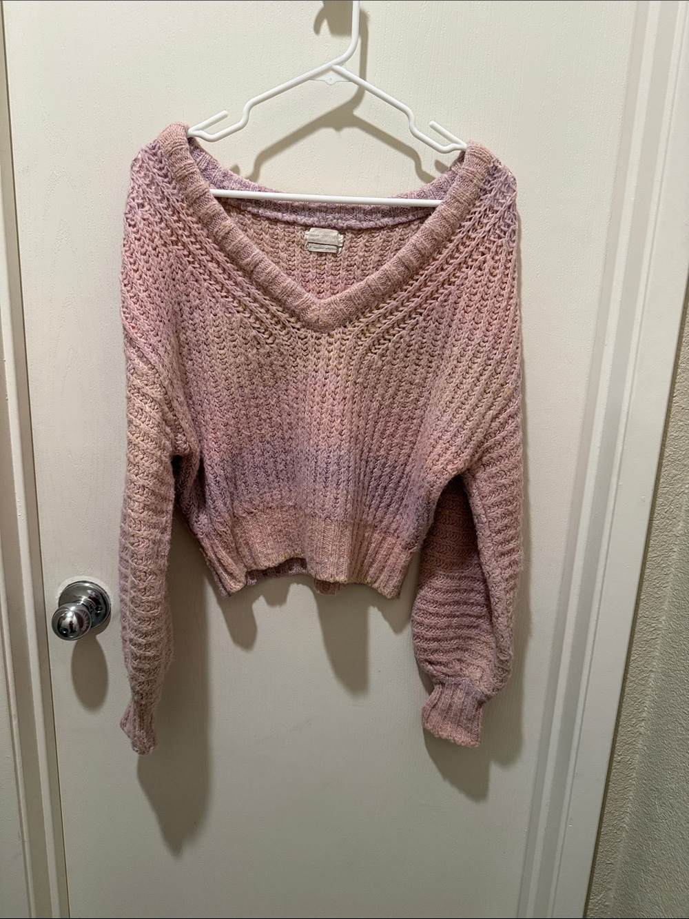 Urban Outfitters Pink V-Neck Cropped Knit Sweater
